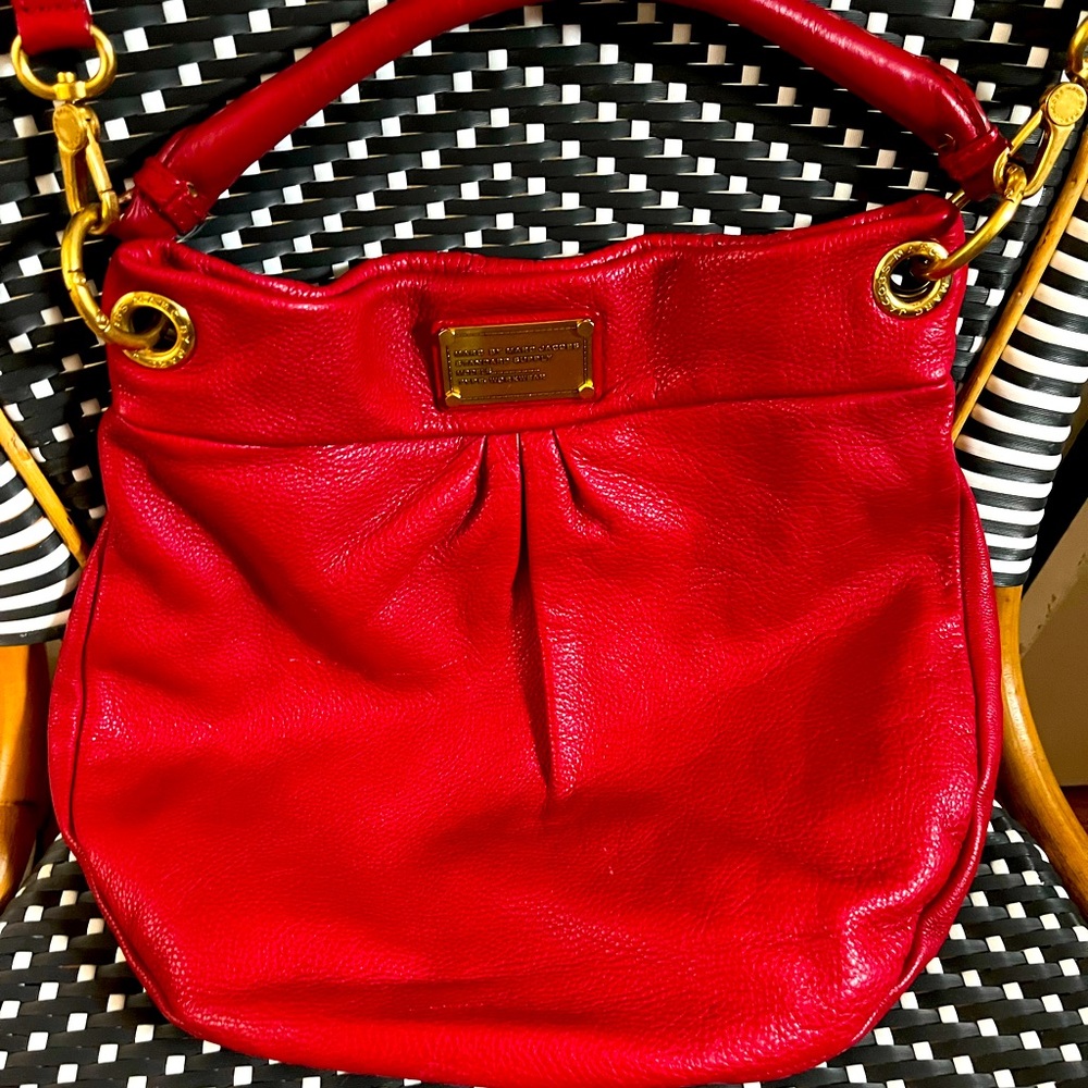 Marc by Marc Jacobs Classic Q Hillier Leather Hobo Bag Wild Raspberry Red